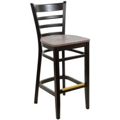 BFM Seating Berkeley Black Beechwood Ladder Back Barstool With Relic Rustic Copper Seat