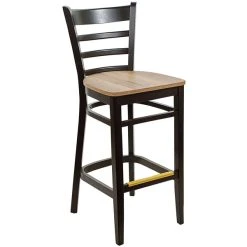 BFM Seating Berkeley Black Beechwood Ladder Back Barstool With Relic Knotty Pine Seat