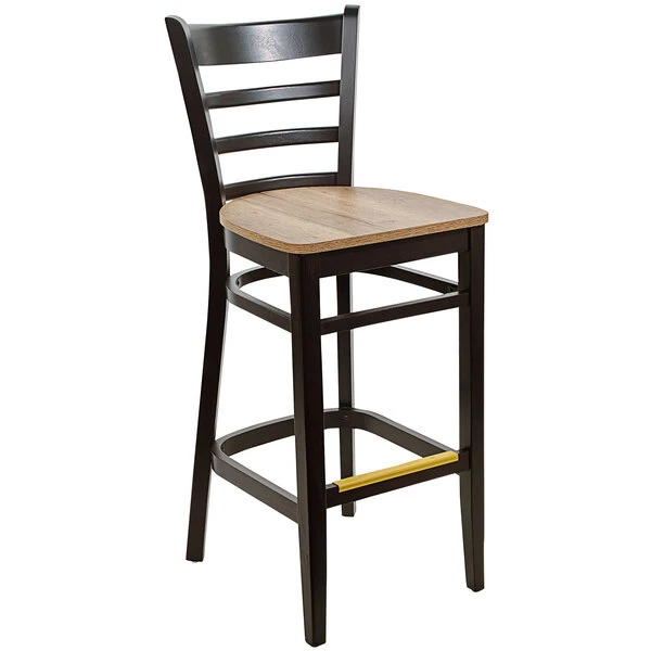 BFM Seating Berkeley Black Beechwood Ladder Back Barstool With Relic Knotty Pine Seat 1 BFM Seating Berkeley Black Beechwood Ladder Back Barstool With Relic Knotty Pine Seat