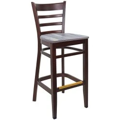 BFM Seating Berkeley Dark Walnut Beechwood Ladder Back Barstool With Relic Farmhouse Seat