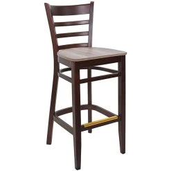 BFM Seating Berkeley Dark Walnut Beechwood Ladder Back Barstool With Relic Knotty Pine Seat