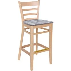 BFM Seating Berkeley Natural Beechwood Ladder Back Barstool With Relic Farmhouse Seat