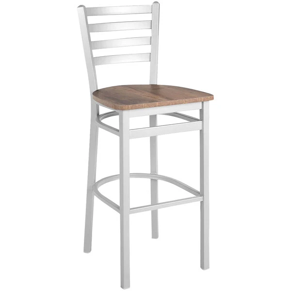BFM Seating Lima Silver Mist Steel Ladder Back Barstool With Relic Knotty Pine Seat 1 BFM Seating Lima Silver Mist Steel Ladder Back Barstool With Relic Knotty Pine Seat