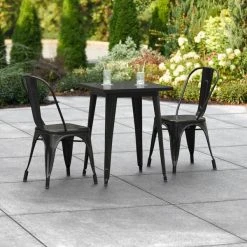 LT&S Alloy Series Lancaster Table & Seating Alloy Series 24" X 24" Black Dining Height Outdoor Table With 2 Industrial Cafe Chairs