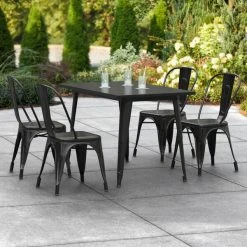 LT&S Alloy Series Lancaster Table & Seating Alloy Series 48" X 30" Black Dining Height Outdoor Table With 4 Industrial Cafe Chairs