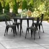 LT&S Alloy Series Lancaster Table & Seating Alloy Series 32" X 32" Black Dining Height Outdoor Table With 4 Industrial Cafe Chairs