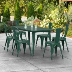 LT&S Alloy Series Lancaster Table & Seating Alloy Series 63" X 32" Emerald Dining Height Outdoor Table With 6 Industrial Cafe Chairs