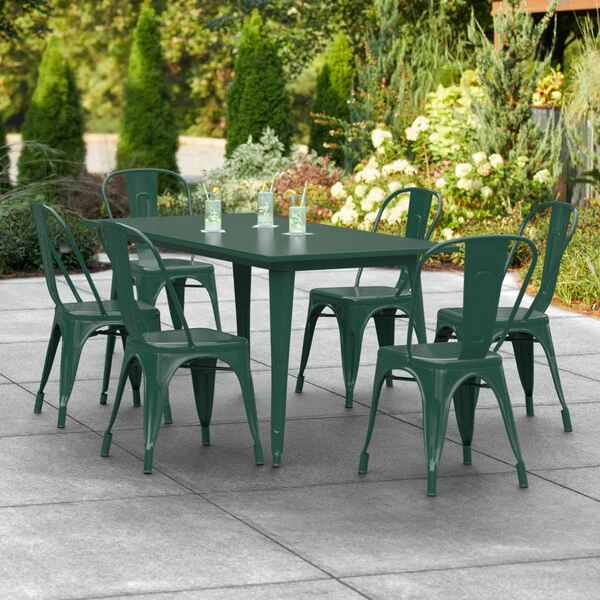 LT&S Alloy Series Lancaster Table & Seating Alloy Series 63" X 32" Emerald Dining Height Outdoor Table With 6 Industrial Cafe Chairs 1 LT&S Alloy Series Lancaster Table & Seating Alloy Series 63" X 32" Emerald Dining Height Outdoor Table With 6 Industrial Cafe Chairs