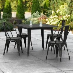 LT&S Alloy Series Lancaster Table & Seating Alloy Series 36" X 36" Black Dining Height Outdoor Table With 4 Industrial Cafe Chairs
