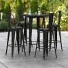 LT&S Alloy Series Lancaster Table & Seating Alloy Series 30" Round Black Outdoor Bar Height Table With 4 Metal Cafe Bar Stools