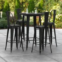 LT&S Alloy Series Lancaster Table & Seating Alloy Series 30" Round Black Outdoor Bar Height Table With 4 Metal Cafe Bar Stools