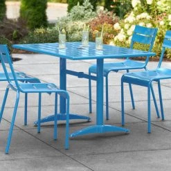 Lancaster Table & Seating 32" X 48" Blue Powder-Coated Aluminum Dining Height Outdoor Table With Umbrella Hole