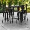 LT&S Alloy Series Lancaster Table & Seating Alloy Series 32" X 32" Black Outdoor Bar Height Table With 4 Metal Cafe Bar Stools