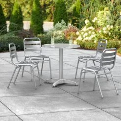 Lancaster Table & Seating 28" Chrome Powder-Coated Round Steel And Aluminum Dining Set With 4 Aluminum Outdoor Side Chairs