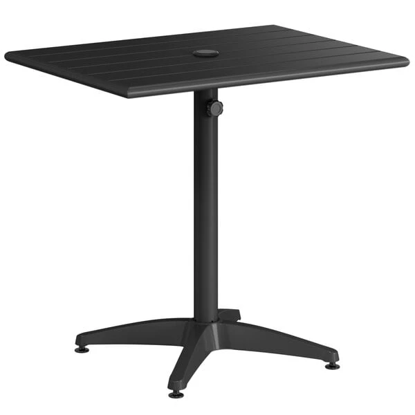 Lancaster Table & Seating 24" X 32" Black Powder-Coated Aluminum Dining Height Outdoor Table With Umbrella Hole 2 Lancaster Table & Seating 24" X 32" Black Powder-Coated Aluminum Dining Height Outdoor Table With Umbrella Hole - Image 2