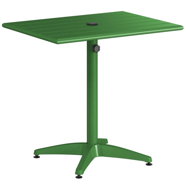 Lancaster Table & Seating 24" X 32" Green Powder-Coated Aluminum Standard Height Outdoor Table With Umbrella Hole And 2 Arm Chairs 4 Lancaster Table & Seating 24" X 32" Green Powder-Coated Aluminum Standard Height Outdoor Table With Umbrella Hole And 2 Arm Chairs - Image 4
