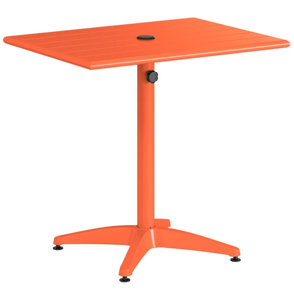 Lancaster Table & Seating 24" X 32" Orange Powder-Coated Aluminum Dining Height Outdoor Table With Umbrella Hole 2 Lancaster Table & Seating 24" X 32" Orange Powder-Coated Aluminum Dining Height Outdoor Table With Umbrella Hole - Image 2