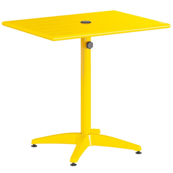 Lancaster Table & Seating 24" X 32" Yellow Powder-Coated Aluminum Dining Height Outdoor Table With Umbrella Hole 2 Lancaster Table & Seating 24" X 32" Yellow Powder-Coated Aluminum Dining Height Outdoor Table With Umbrella Hole - Image 2