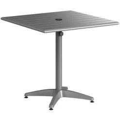 Lancaster Table & Seating 32" X 32" Matte Gray Powder-Coated Aluminum Dining Height Outdoor Table With Umbrella Hole And 4 Side Chairs -Zown Shop 2310052