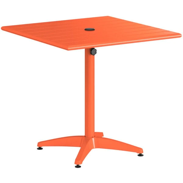 Lancaster Table & Seating 32" X 32" Orange Powder-Coated Aluminum Standard Height Outdoor Table With Umbrella Hole And 4 Side Chairs 4 Lancaster Table & Seating 32" X 32" Orange Powder-Coated Aluminum Standard Height Outdoor Table With Umbrella Hole And 4 Side Chairs - Image 4