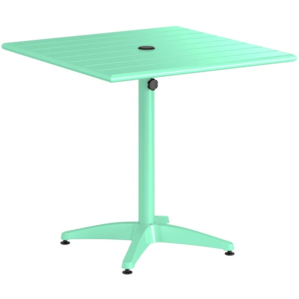 Lancaster Table & Seating 32" X 32" Sea Foam Powder-Coated Aluminum Dining Height Outdoor Table With Umbrella Hole 2 Lancaster Table & Seating 32" X 32" Sea Foam Powder-Coated Aluminum Dining Height Outdoor Table With Umbrella Hole - Image 2