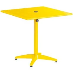 Lancaster Table & Seating 32" X 32" Yellow Powder-Coated Aluminum Standard Height Outdoor Table With Umbrella Hole And 4 Arm Chairs -Zown Shop 2310076