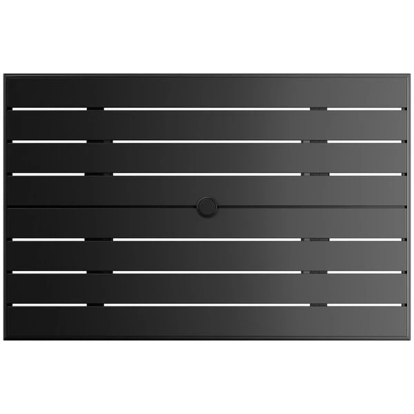 Lancaster Table & Seating 32" X 48" Black Powder-Coated Aluminum Dining Height Outdoor Table With Umbrella Hole 3 Lancaster Table & Seating 32" X 48" Black Powder-Coated Aluminum Dining Height Outdoor Table With Umbrella Hole - Image 3