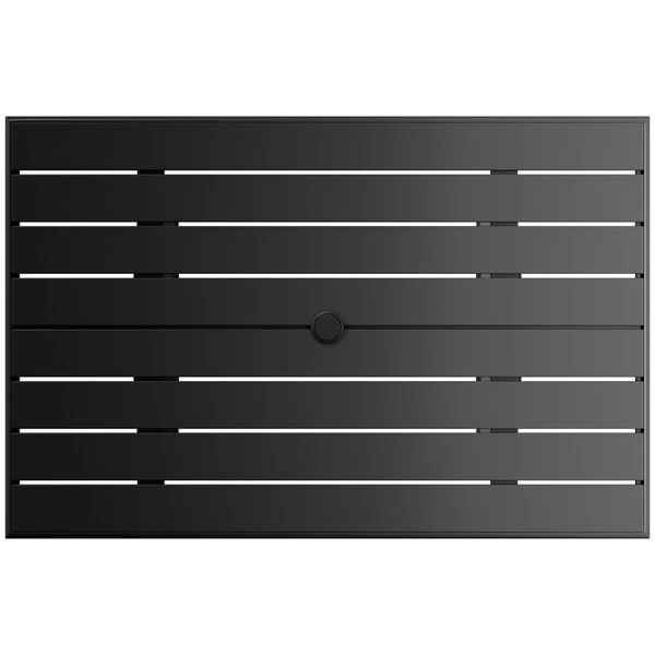 Lancaster Table & Seating 32" X 48" Black Powder-Coated Aluminum Standard Height Outdoor Table With Umbrella Hole And 4 Arm Chairs 5 Lancaster Table & Seating 32" X 48" Black Powder-Coated Aluminum Standard Height Outdoor Table With Umbrella Hole And 4 Arm Chairs - Image 5