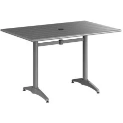 Lancaster Table & Seating 32" X 48" Matte Gray Powder-Coated Aluminum Dining Height Outdoor Table With Umbrella Hole And 4 Side Chairs -Zown Shop 2310110