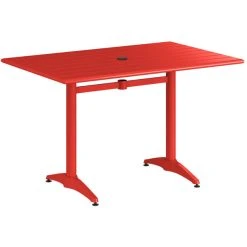 Lancaster Table & Seating 32" X 48" Red Powder-Coated Aluminum Dining Height Outdoor Table With Umbrella Hole And 4 Side Chairs -Zown Shop 2310118