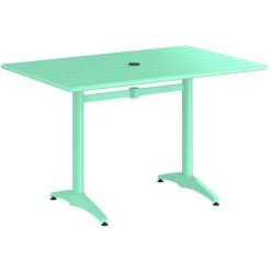 Lancaster Table & Seating 32" X 48" Seafoam Powder-Coated Aluminum Standard Height Outdoor Table With Umbrella Hole And 4 Arm Chairs -Zown Shop 2310122