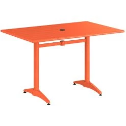 Lancaster Table & Seating 32" X 48" Orange Powder-Coated Aluminum Standard Height Outdoor Table With Umbrella Hole And 4 Arm Chairs -Zown Shop 2310123