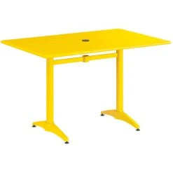 Lancaster Table & Seating 32" X 48" Yellow Powder-Coated Aluminum Standard Height Outdoor Table With Umbrella Hole And 4 Arm Chairs -Zown Shop 2310136