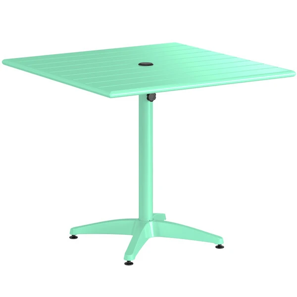 Lancaster Table & Seating 36" X 36" Sea Foam Powder-Coated Aluminum Dining Height Outdoor Table With Umbrella Hole 2 Lancaster Table & Seating 36" X 36" Sea Foam Powder-Coated Aluminum Dining Height Outdoor Table With Umbrella Hole - Image 2