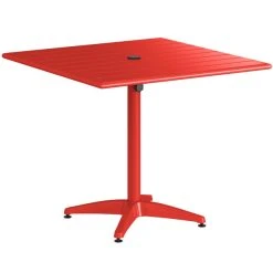Lancaster Table & Seating 36" X 36" Red Powder-Coated Aluminum Dining Height Outdoor Table With Umbrella Hole And 4 Arm Chairs -Zown Shop 2310186
