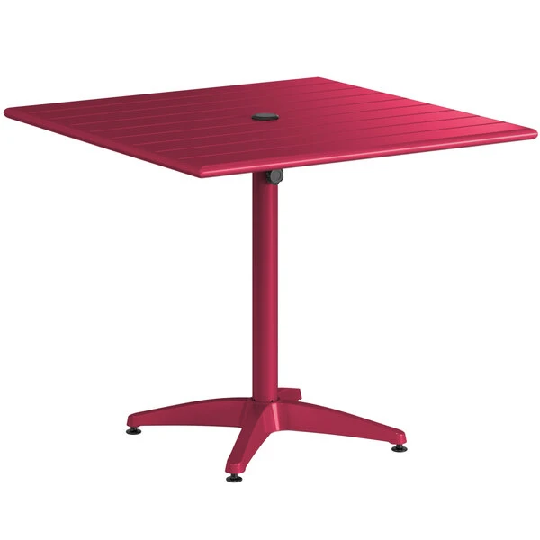 Lancaster Table & Seating 36" X 36" Sangria Powder-Coated Aluminum Dining Height Outdoor Table With Umbrella Hole 2 Lancaster Table & Seating 36" X 36" Sangria Powder-Coated Aluminum Dining Height Outdoor Table With Umbrella Hole - Image 2