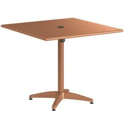 Lancaster Table & Seating 36" X 36" Brown Powder-Coated Aluminum Dining Height Outdoor Table With Umbrella Hole And 4 Side Chairs -Zown Shop 2310194