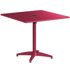 Lancaster Table & Seating 36" X 36" Sangria Powder-Coated Aluminum Standard Height Outdoor Table With Umbrella Hole And 4 Arm Chairs 8 Lancaster Table & Seating 36" X 36" Sangria Powder-Coated Aluminum Standard Height Outdoor Table With Umbrella Hole And 4 Arm Chairs -Zown Shop 2310198