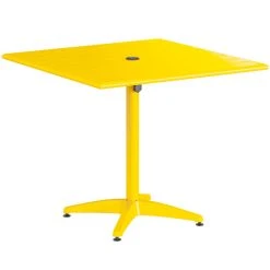 Lancaster Table & Seating 36" X 36" Yellow Powder-Coated Aluminum Standard Height Outdoor Table With Umbrella Hole And 4 Side Chairs 8 Lancaster Table & Seating 36" X 36" Yellow Powder-Coated Aluminum Standard Height Outdoor Table With Umbrella Hole And 4 Side Chairs -Zown Shop 2310210