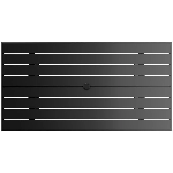 Lancaster Table & Seating 32" X 60" Black Powder-Coated Aluminum Standard Height Outdoor Table With Umbrella Hole And 4 Arm Chairs 5 Lancaster Table & Seating 32" X 60" Black Powder-Coated Aluminum Standard Height Outdoor Table With Umbrella Hole And 4 Arm Chairs - Image 5