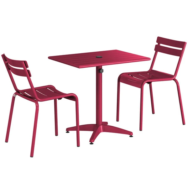 Lancaster Table & Seating 24" X 32" Sangria Powder-Coated Aluminum Standard Height Outdoor Table With Umbrella Hole And 2 Side Chairs 2 Lancaster Table & Seating 24" X 32" Sangria Powder-Coated Aluminum Standard Height Outdoor Table With Umbrella Hole And 2 Side Chairs - Image 2