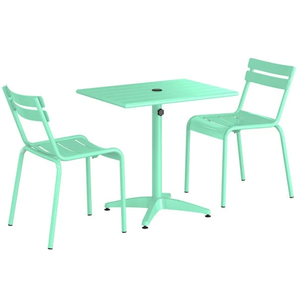Lancaster Table & Seating 24" X 32" Seafoam Powder-Coated Aluminum Standard Height Outdoor Table With Umbrella Hole And 2 Side Chairs 2 Lancaster Table & Seating 24" X 32" Seafoam Powder-Coated Aluminum Standard Height Outdoor Table With Umbrella Hole And 2 Side Chairs - Image 2