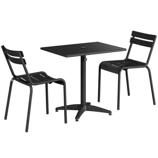 Lancaster Table & Seating 24" X 32" Black Powder-Coated Aluminum Standard Height Outdoor Table With Umbrella Hole And 2 Side Chairs 2 Lancaster Table & Seating 24" X 32" Black Powder-Coated Aluminum Standard Height Outdoor Table With Umbrella Hole And 2 Side Chairs - Image 2