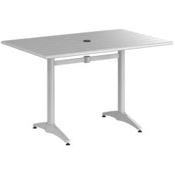 Lancaster Table & Seating 32" X 48" Silver Powder-Coated Aluminum Dining Height Outdoor Table With Umbrella Hole And 4 Arm Chairs -Zown Shop 2310989