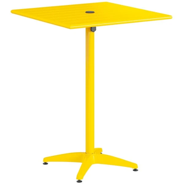 Lancaster Table & Seating 32" X 32" Yellow Powder-Coated Aluminum Bar Height Outdoor Table With Umbrella Hole 2 Lancaster Table & Seating 32" X 32" Yellow Powder-Coated Aluminum Bar Height Outdoor Table With Umbrella Hole - Image 2