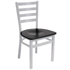 BFM Seating Lima Silver Mist Steel Side Chair With Black Wooden Seat