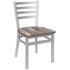 BFM Seating Lima Silver Mist Steel Ladder Back Side Chair With Relic Farmhouse Seat
