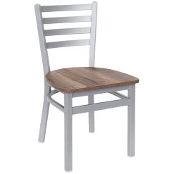 BFM Seating Lima Silver Mist Steel Ladder Back Side Chair With Relic Knotty Pine Seat