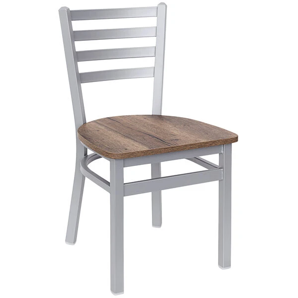 BFM Seating Lima Silver Mist Steel Ladder Back Side Chair With Relic Knotty Pine Seat 1 BFM Seating Lima Silver Mist Steel Ladder Back Side Chair With Relic Knotty Pine Seat