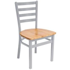 BFM Seating Lima Silver Mist Steel Side Chair With Natural Wooden Seat